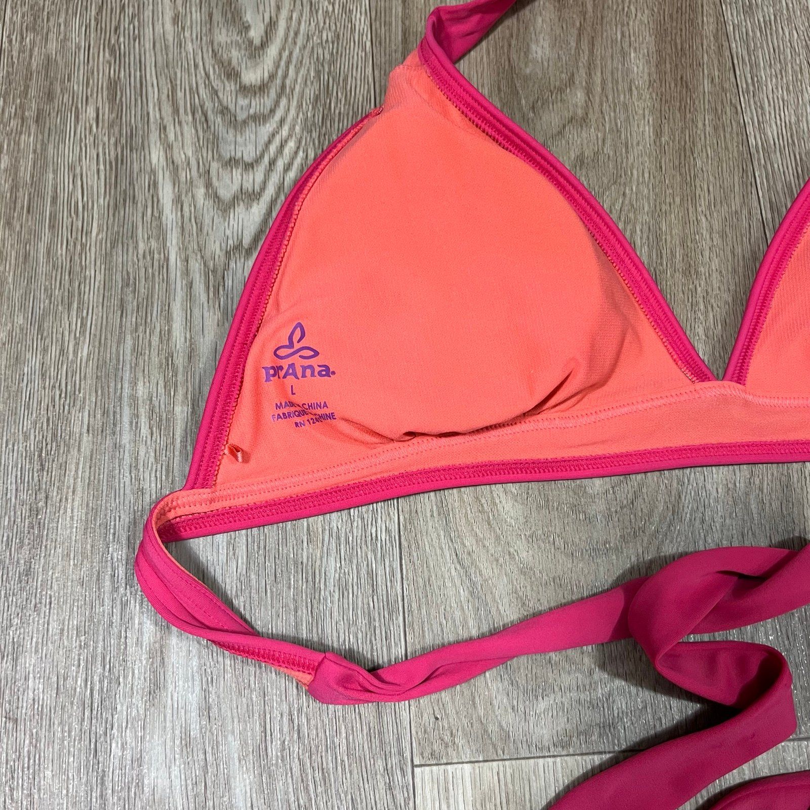Prana Pink Bikini Triangle Bathing Suit Top Hot Pink Size Large — image 3 of 3